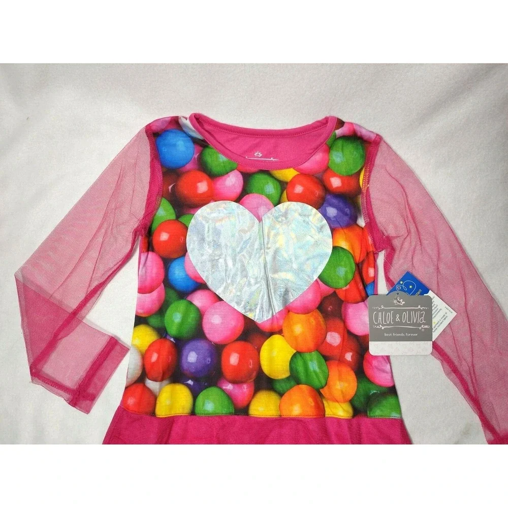 NWT Girls 7 8 Chloe & Olivia‎ Candy Nightgown Pink Sheer Sleeves Gumball Intimo